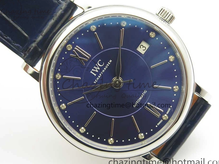 MIROTIME 0102 Portofino IW458101 SS MK 1:1 Best Edition Blue Dial On Blue Leather Strap MIYOTA MoistureWicking 7168